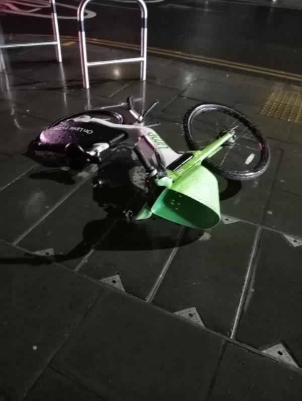 Bike dumped and blocking pavement -89A, Leytonstone Road, Stratford, London, E15 1JA