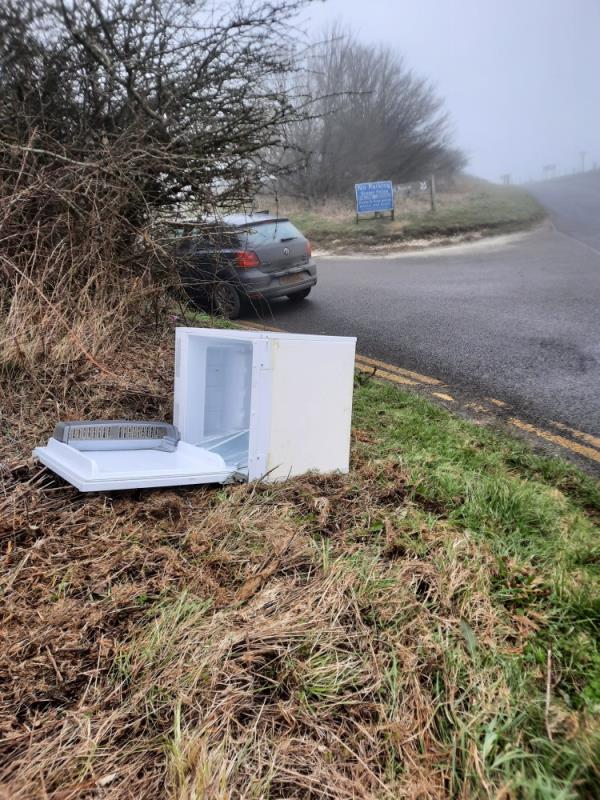 Freezer Dumped on verge next to entrance to Ditchling Beacon Car Park-2 Ditchling Road, BN6 8RJ, England, United Kingdom