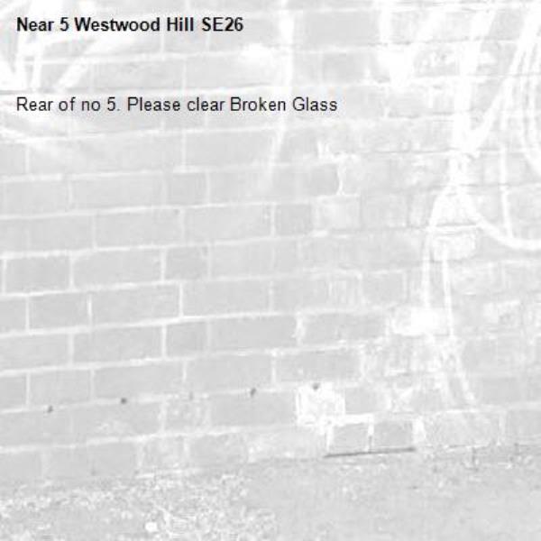 Rear of no 5. Please clear Broken Glass
-5 Westwood Hill SE26