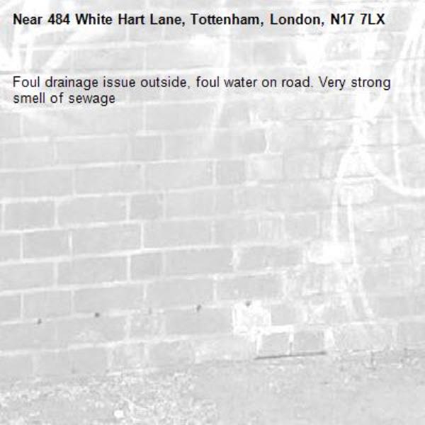 Foul drainage issue outside, foul water on road. Very strong smell of sewage -484 White Hart Lane, Tottenham, London, N17 7LX