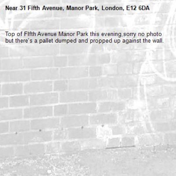 Top of FIfth Avenue Manor Park this evening,sorry no photo but there's a pallet dumped and propped up against the wall.-31 Fifth Avenue, Manor Park, London, E12 6DA