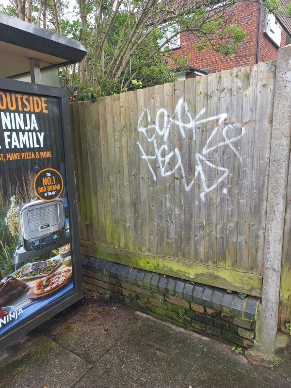 Graffiti next to Bus Stop C Sydenham Station/Westwood Hill on Westwood Hill. -Greenways, 3 Westwood Hill, London, SE26 6BE