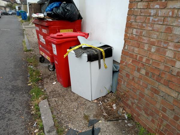 A refrigerator deposited on rear of 466 Bromley Road BR 1. Please clear -466 Bromley Road, Bromley, BR1 4PP