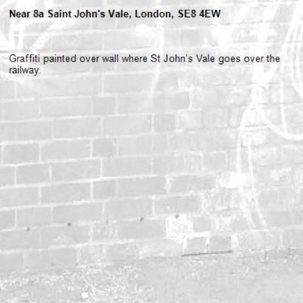 Graffiti painted over wall where St John’s Vale goes over the railway.-8a Saint John's Vale, London, SE8 4EW