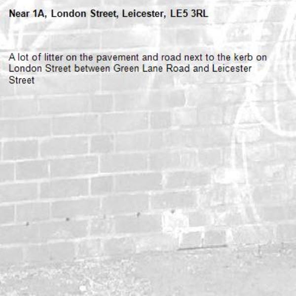 A lot of litter on the pavement and road next to the kerb on London Street between Green Lane Road and Leicester Street-1A, London Street, Leicester, LE5 3RL