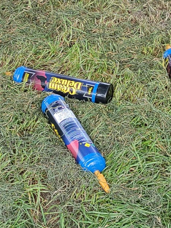 Substance abuse in the park.  The cans are used to fill balloons with the gas which is then inhaled.  This can lead to brain damage or death-73 Saltersford Road, Leicester, LE5 4DF