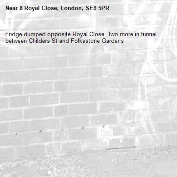 Fridge dumped opposite Royal Close. Two more in tunnel between Childers St and Folkestone Gardens-8 Royal Close, London, SE8 5PR
