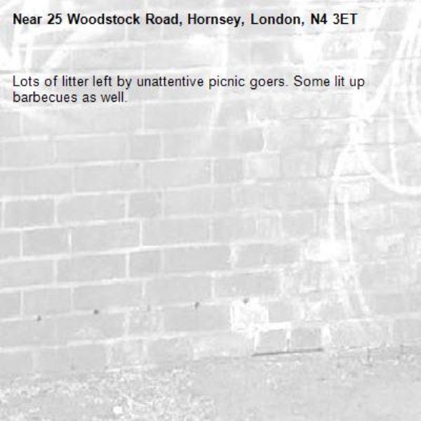 Lots of litter left by unattentive picnic goers. Some lit up barbecues as well.-25 Woodstock Road, Hornsey, London, N4 3ET