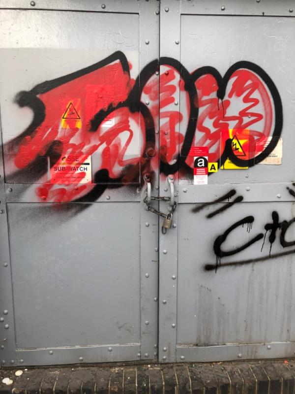Please request utility company to clear graffiti from sub station door -2 Huntley Court, Reading, RG1 5NW