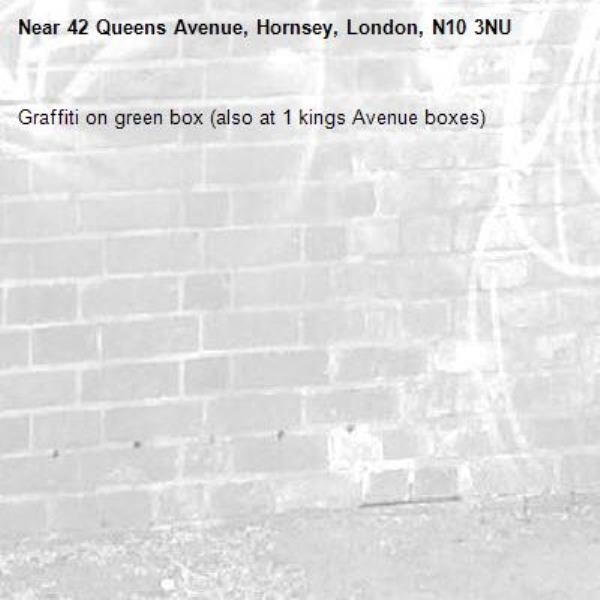 Graffiti on green box (also at 1 kings Avenue boxes) -42 Queens Avenue, Hornsey, London, N10 3NU