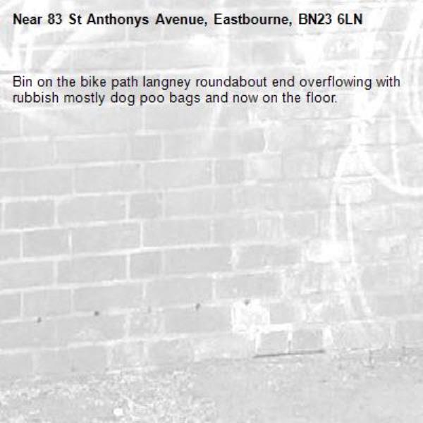 Bin on the bike path langney roundabout end overflowing with rubbish mostly dog poo bags and now on the floor.-83 St Anthonys Avenue, Eastbourne, BN23 6LN