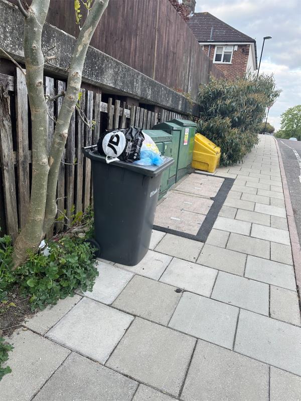 Dumped wheely bin on pavement -1 Cumberland Place, London, SE6 1LA