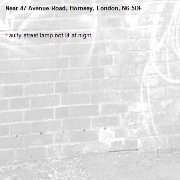 Faulty street lamp not lit at night -47 Avenue Road, Hornsey, London, N6 5DF