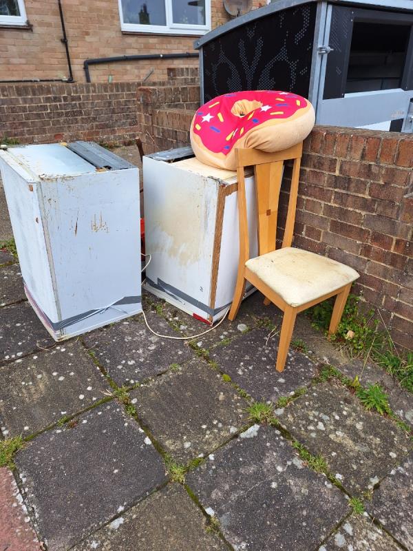 Two fridges some chairs a cushion  and an old hoover.-Lanark Court, Hamsey Close, Eastbourne, BN20 8UH