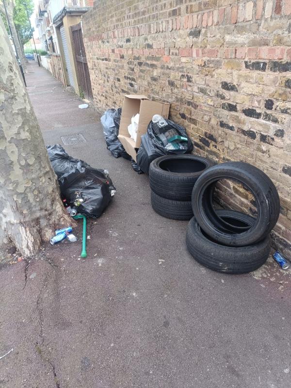 Large flytip tyres bin bags boxes-2 Lydeard Road, East Ham, London, E6 2AB