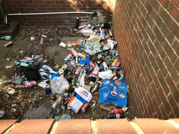 Rubbish dumped over a wall-Mayer House, Chatham Pl, Reading RG1 7AN, UK