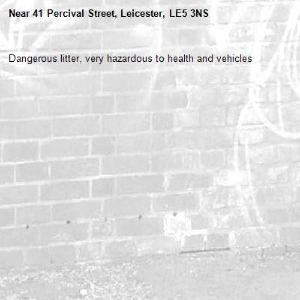 Dangerous litter, very hazardous to health and vehicles-41 Percival Street, Leicester, LE5 3NS