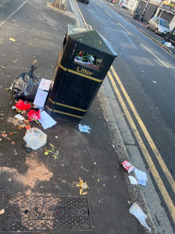 Overflowing rubbish bin-371 Katherine Road, Forest Gate, London, E7 8LT