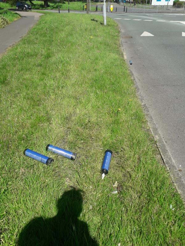 Large Gas cannisters dumped on verge-Braunstone Park