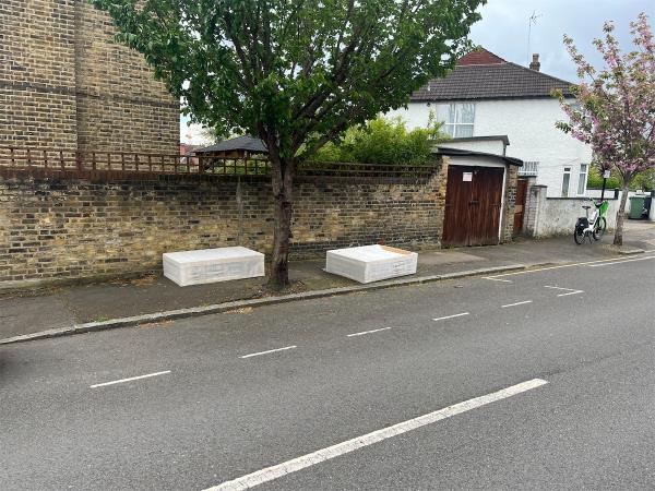 Divan bases fly tipped on fossil rd -1 Fossil Road, Ladywell, London, SE13 7DE