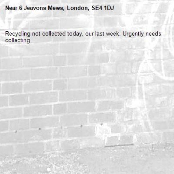 Recycling not collected today, our last week. Urgently needs collecting -6 Jeavons Mews, London, SE4 1DJ