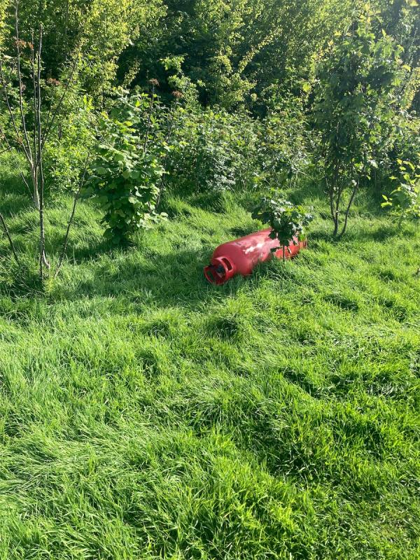 Gas canister left by travellers in Beckton park -Strait Road, Beckton, London