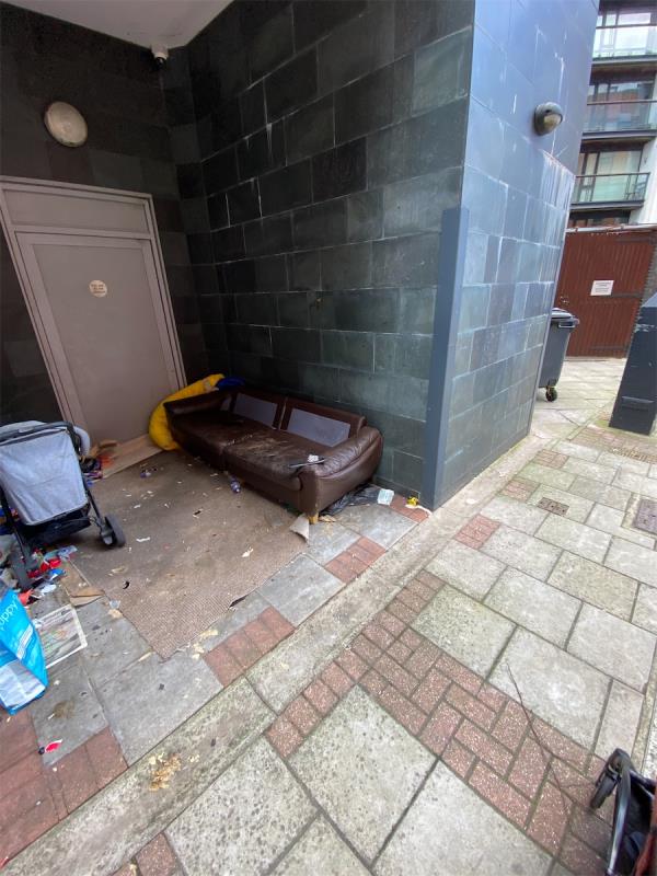 Please remove urgently - this flytipping has been reported on multiple occasions. The flytipping is increasing rough sleeping and as a result food waste and an increase in rodents. 4 Cam Road by Victoria Mills bins. -Flat 108, Burford Wharf, 3 Cam Road, Stratford, London, E15 2SQ