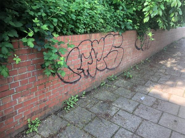 Boundary wall to grass area.  Remove graffiti from boundary wall-25 New Street Hill, Bromley, BR1 5AU