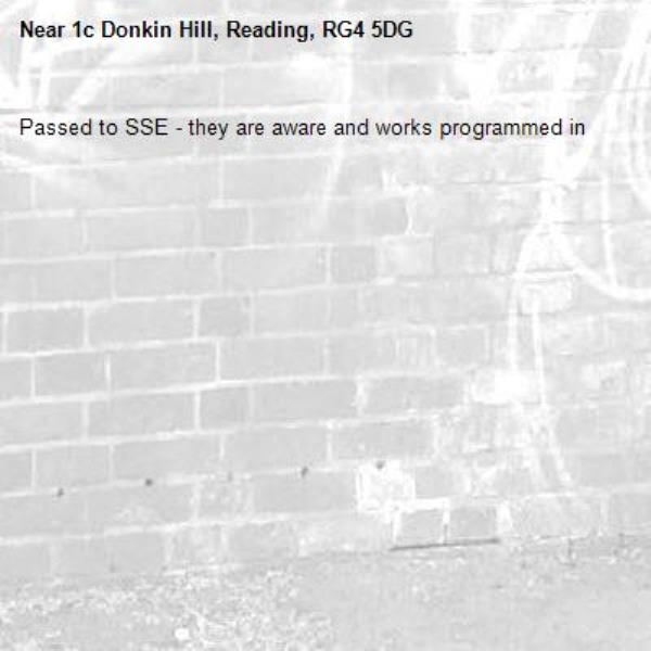 Passed to SSE - they are aware and works programmed in-1c Donkin Hill, Reading, RG4 5DG