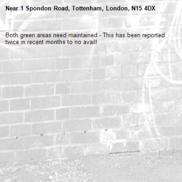 Both green areas need maintained - This has been reported twice in recent months to no avail! -1 Spondon Road, Tottenham, London, N15 4DX