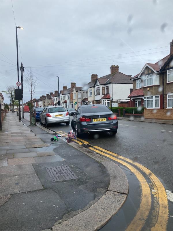 We witnessed three females dump this rubbish out of the back of the car. They opened the back passenger side door and the woman in the back threw out these bags and rubbish.  We challenged but they ignored us -Flat A, 31 Perth Road, Wood Green, London, N22 5PY