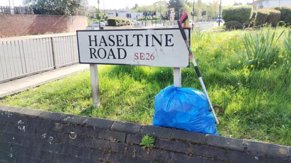 Litter pick bag for collection -School House, Haseltine Road, London, SE26 5AD