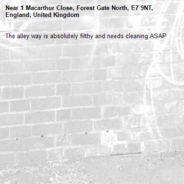 The alley way is absolutely filthy and needs cleaning ASAP-1 Macarthur Close, Forest Gate North, E7 9NT, England, United Kingdom