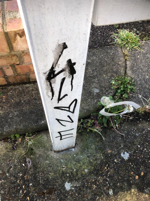 Remove graffiti from gallows gate to Garage area near garage 57-27 Aldersgrove Avenue, Grove Park, London, SE9 4PH