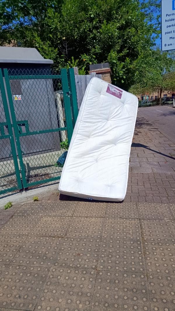Mattress and seat left on pavement at corner of Knox Road and Old School Crescent, opposite 28 Knox Road-28 Knox Road, Forest Gate, London, E7 9HW