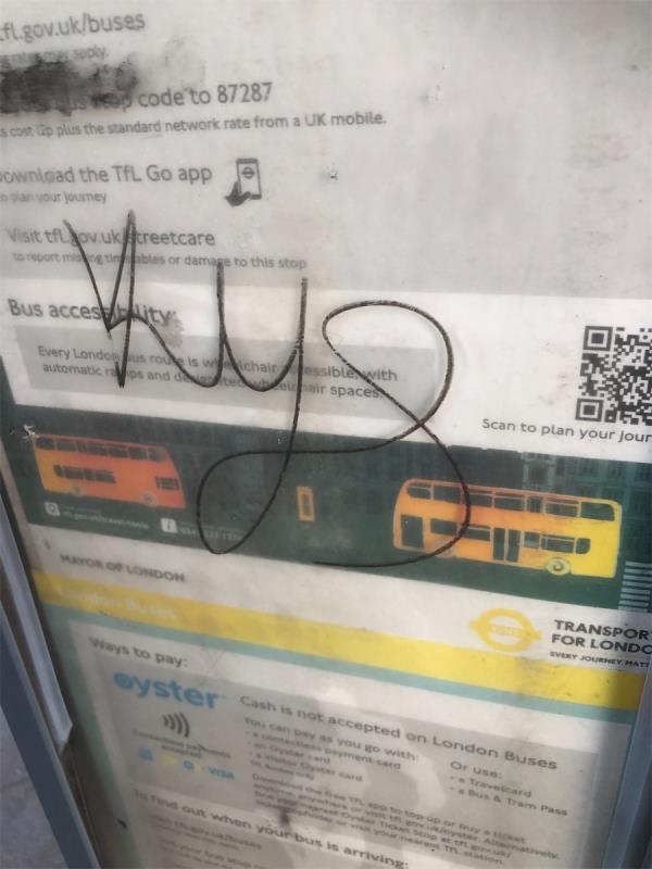 Remove graffiti from bus timetable -346A, Verdant Lane, London, SE6 1TP