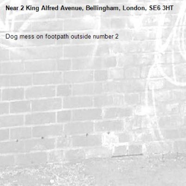 Dog mess on footpath outside number 2-2 King Alfred Avenue, Bellingham, London, SE6 3HT