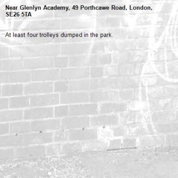 At least four trolleys dumped in the park.-Glenlyn Academy, 49 Porthcawe Road, London, SE26 5TA