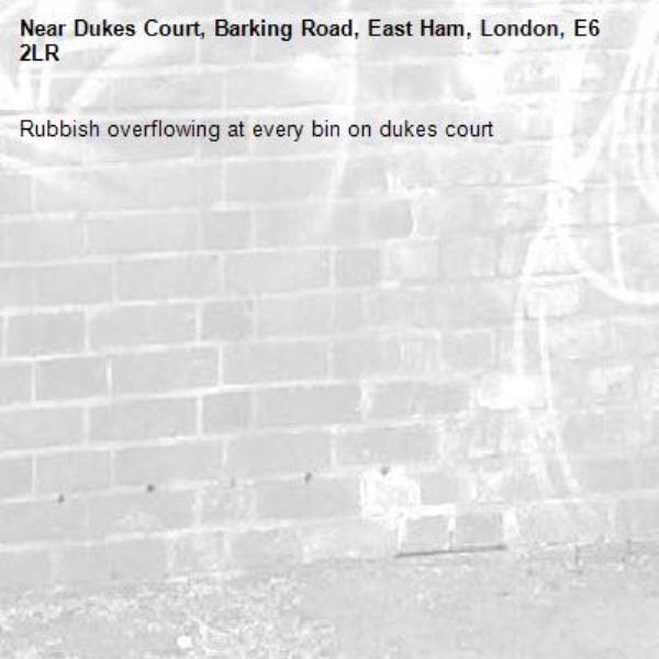 Rubbish overflowing at every bin on dukes court-Dukes Court, Barking Road, East Ham, London, E6 2LR