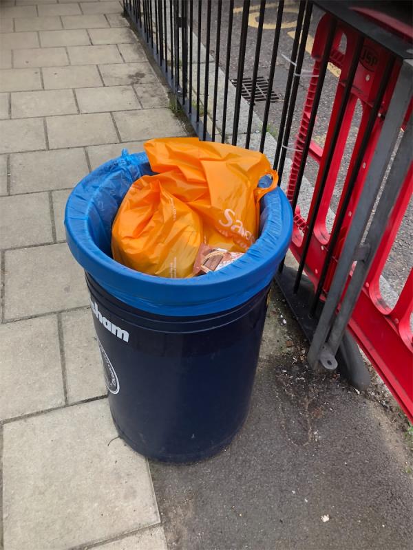 Please empty litter bin outside school-Brent Knoll School, Perry Rise, London, SE23 2QU