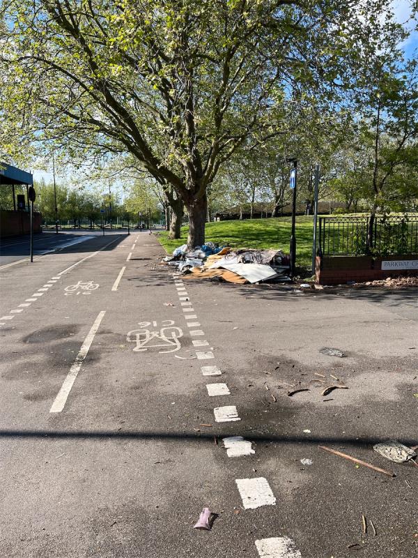 Fly tip by side of cycle way, there are several on this same street-192 Leyton Road, Stratford, London, E15 1DG