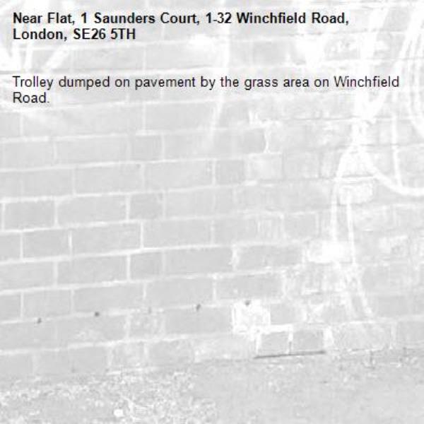 Trolley dumped on pavement by the grass area on Winchfield Road. -Flat, 1 Saunders Court, 1-32 Winchfield Road, London, SE26 5TH