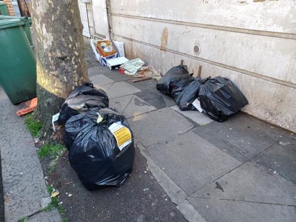 Bags of household waste fly tipped at 1 Washington Road, E6. -1A, Washington Road, East Ham, London, E6 1AJ