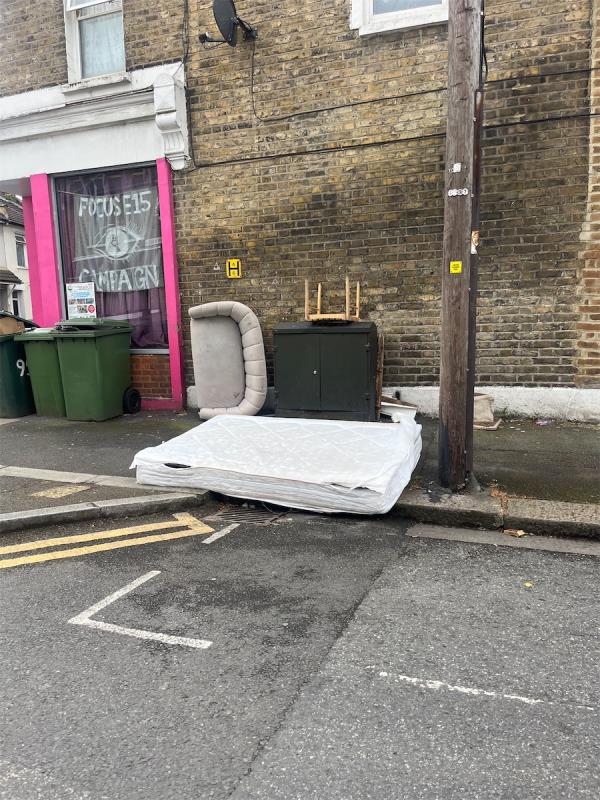 Furniture dumped on street -83 Tennyson Road, Stratford, London, E15 4DJ