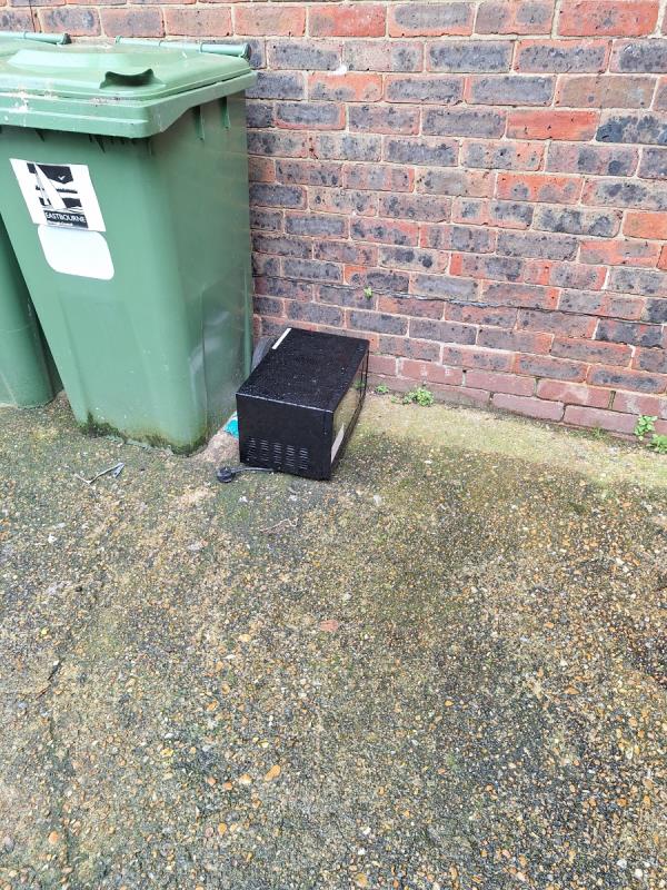 Black micro wave,
Back of shops in bin area with steps, NEXT to Cornwall court
RH-Cornwall Court, Victoria Drive, Eastbourne, BN20 8QA