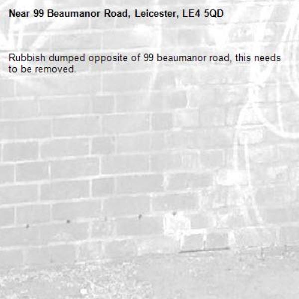 Rubbish dumped opposite of 99 beaumanor road, this needs to be removed. -99 Beaumanor Road, Leicester, LE4 5QD