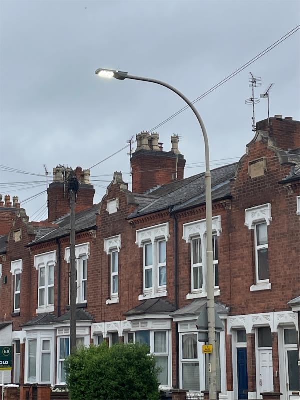 Lights are still on, working at lamp number 24 and two others, near 182 Clarendon Park Road-86 Lytton Road, Leicester, LE2 1WJ