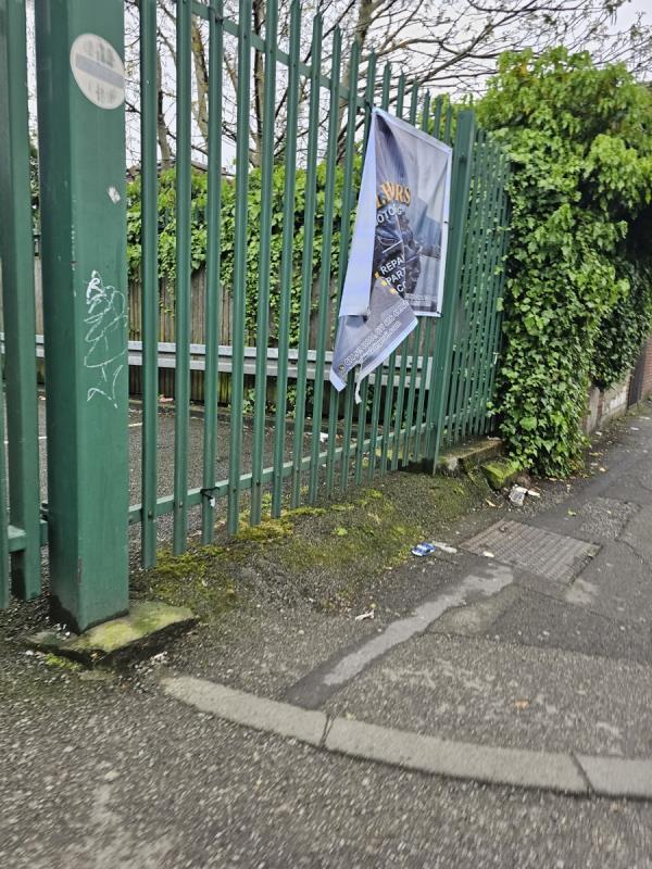 Illegal banners on railings-Avenue Road, Southall