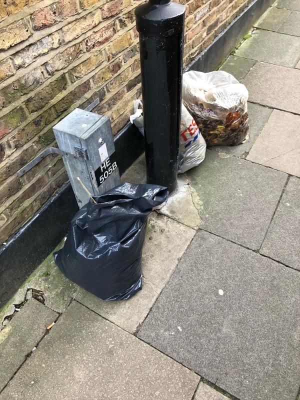 Rubbish bags in passage-67 Raleigh Rd, Harringay Ladder, London N8 0JD, UK