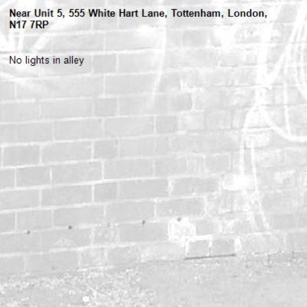 No lights in alley -Unit 5, 555 White Hart Lane, Tottenham, London, N17 7RP